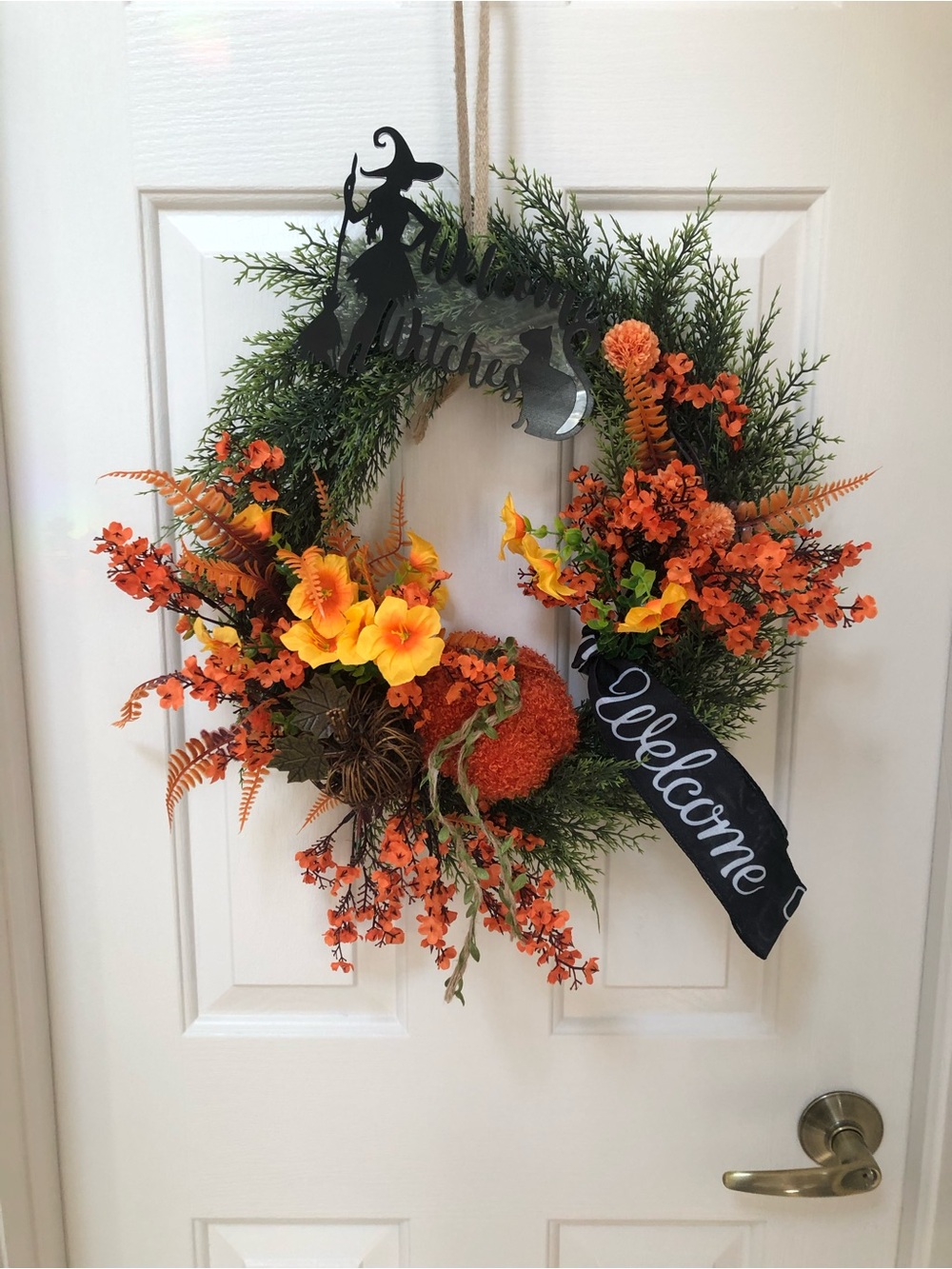 Autumn Orange & Green 'Welcome' Holiday Door Wreath
